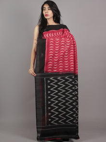 Red Black Grey Ikat Handwoven Pochampally Mercerized Cotton Saree - S031701628