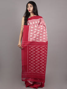 Red Maroon Ivory Ikat Handwoven Pochampally Mercerized Cotton Saree - S031701629
