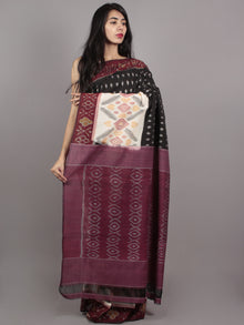 Black Purple Ivory Pink Grey Ikat Handwoven Pochampally Mercerized Cotton Saree - S031701631