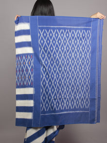 Navy Blue Ivory Ikat Handwoven Pochampally Mercerized Cotton Saree - S031701633