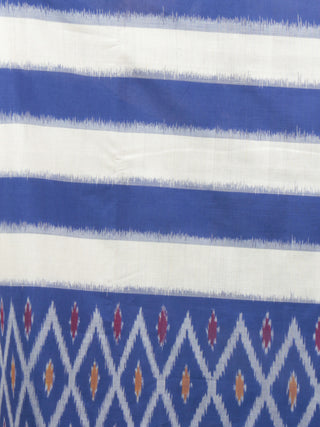 Navy Blue Ivory Ikat Handwoven Pochampally Mercerized Cotton Saree - S031701633