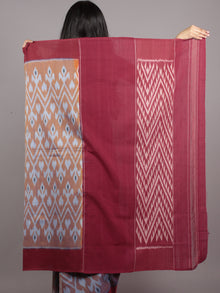 Brown Maroon Blue Ikat Handwoven Pochampally Mercerized Cotton Saree - S031701635