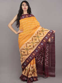 Yellow Brown Multi Color Ikat Handwoven Pochampally Mercerized Cotton Saree - S031701638