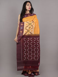 Yellow Brown Multi Color Ikat Handwoven Pochampally Mercerized Cotton Saree - S031701638