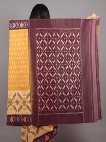 Yellow Brown Multi Color Ikat Handwoven Pochampally Mercerized Cotton Saree - S031701638