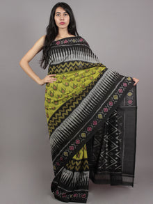 Green Black Grey Multi Color Ikat Handwoven Pochampally Mercerized Cotton Saree - S031701639