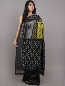 Green Black Grey Multi Color Ikat Handwoven Pochampally Mercerized Cotton Saree - S031701639