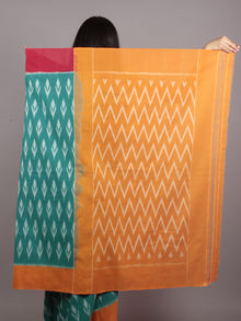 Teal Green Red Yellow Grey Ikat Handwoven Pochampally Mercerized Cotton Saree - S031701641