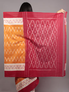 Orange Ivory Red Ikat Handwoven Pochampally Mercerized Cotton Saree - S031701644