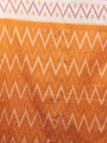 Orange Ivory Red Ikat Handwoven Pochampally Mercerized Cotton Saree - S031701644