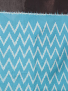 Sky Blue Ivory Black Ikat Handwoven Pochampally Mercerized Cotton Saree - S031701647