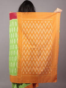 Pastel Green Red Orange Ivory Ikat Handwoven Pochampally Mercerized Cotton Saree - S031701648