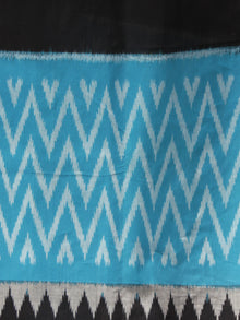Sky Blue Black Ivory Grey Ikat Handwoven Pochampally Mercerized Cotton Saree - S031701650