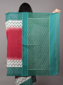 Red Ivory Teal Green Ikat Handwoven Pochampally Mercerized Cotton Saree - S031701651