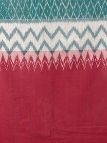Red Ivory Teal Green Ikat Handwoven Pochampally Mercerized Cotton Saree - S031701651