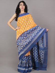 Orange Blue Ivory Grey Ikat Handwoven Pochampally Mercerized Cotton Saree - S031701652