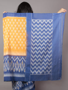 Orange Blue Ivory Grey Ikat Handwoven Pochampally Mercerized Cotton Saree - S031701652