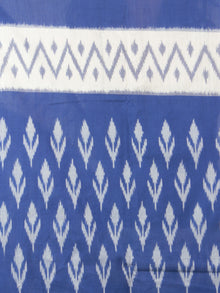 Cobalt Blue Ivory Grey Ikat Handwoven Pochampally Mercerized Cotton Saree - S031701653