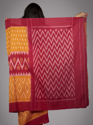 Orange Red Ivory Ikat Handwoven Pochampally Mercerized Cotton Saree - S031701655