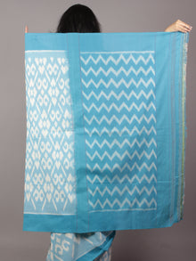 Sky Blue Ivory Ikat Handwoven Pochampally Mercerized Cotton Saree - S031701660