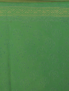 Basil Green Yellow Hand Block Printed Chiffon Saree - S031701674