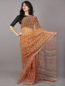 Rust Pink Ivory Hand Block Printed Chiffon Saree - S031701689