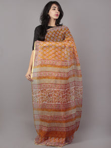 Rust Pink Ivory Hand Block Printed Chiffon Saree - S031701689