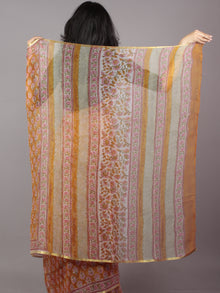 Rust Pink Ivory Hand Block Printed Chiffon Saree - S031701689