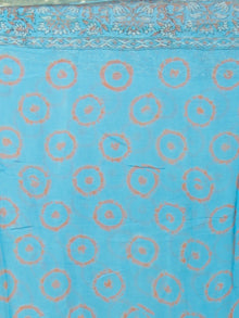 Sky Blue Ivory Hand Block Printed Chiffon Saree - S031701692