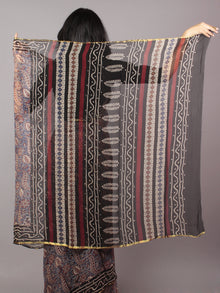 Ivory Blue Maroon Hand Block Printed Chiffon Saree - S031701697