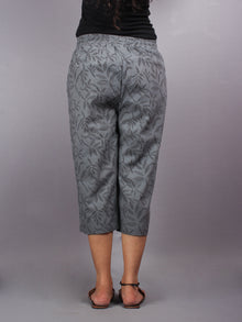 Grey Hand Block Printed Elasticated Waist Capri - C0267016