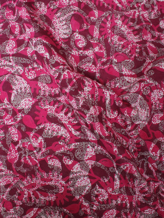 Deep Pink Beige Brown Hand Block Printed Cotton Cambric Fabric Per Meter  - F0916418