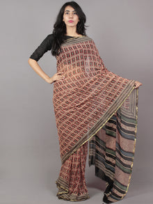 Ivory Maroon Green Hand Block Printed Chiffon Saree - S031701701