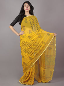 Yellow Hand Block Printed Chiffon Saree - S031701705