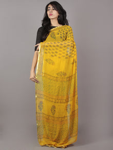 Yellow Hand Block Printed Chiffon Saree - S031701705