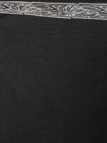 Black White Red Hand Block Printed & Thread Embroidered Cotton Saree With Tassels - S031701714