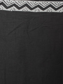 Black White Grey Red Hand Block Printed Cotton Saree With Tassels - S031701717