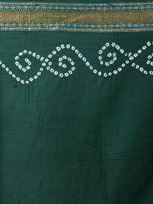 Hunter Green Ivory Hand Tie & Dye Bandhej Glace Cotton Saree With Resham Border - S031701729