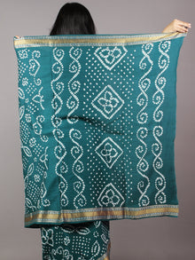 Dark Basil Green Ivory Hand Tie & Dye Bandhej Glace Cotton Saree With Resham Border - S031701731