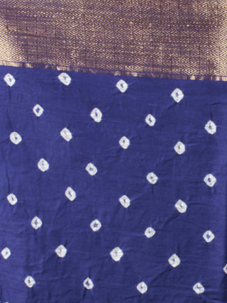 Blue Ivory Hand Tie & Dye Bandhej Glace Cotton Saree With Resham Border