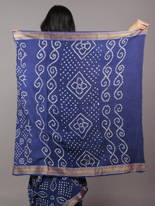 Admiral Blue Ivory Hand Tie & Dye Bandhej Glace Cotton Saree With Resham Border - S031701735