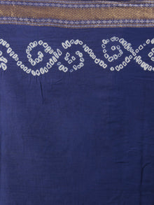 Admiral Blue Ivory Hand Tie & Dye Bandhej Glace Cotton Saree With Resham Border - S031701735