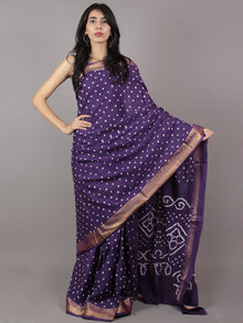 Purple Ivory Hand Tie & Dye Bandhej Glace Cotton Saree With Resham Border - S031701736