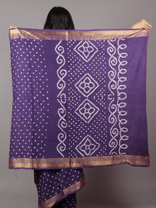 Purple Ivory Hand Tie & Dye Bandhej Glace Cotton Saree With Resham Border - S031701736