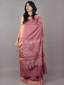 Onion Pink Ivory Hand Tie & Dye Bandhej Glace Cotton Saree With Resham Border - S031701738