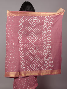 Onion Pink Ivory Hand Tie & Dye Bandhej Glace Cotton Saree With Resham Border - S031701738