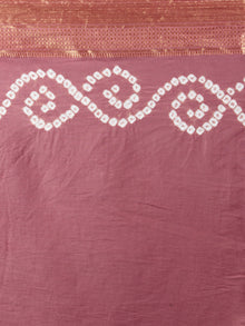 Onion Pink Ivory Hand Tie & Dye Bandhej Glace Cotton Saree With Resham Border - S031701738