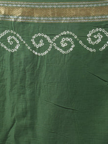 Pine Green Ivory Hand Tie & Dye Bandhej Glace Cotton Saree With Resham Border - S031701740