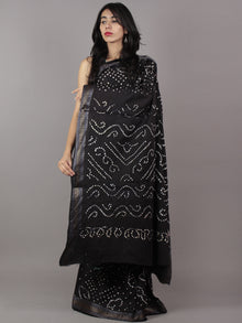 Black Ivory Hand Tie & Dye Bandhej Glace Cotton Saree With Resham Border - S031701741