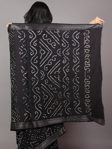 Black Ivory Hand Tie & Dye Bandhej Glace Cotton Saree With Resham Border - S031701741